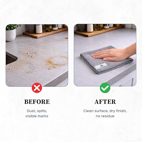 Image of Homestrap Grey Microfiber Cloth 340 GSM (40*40 CM) Set of 4 | Highly Absorbent Multipurpose Cleaning Cloth for Kitchen, Glass, Car & Home | Scratch-Safe, Reusable Streak-Free Microfiber Wiping Cloth