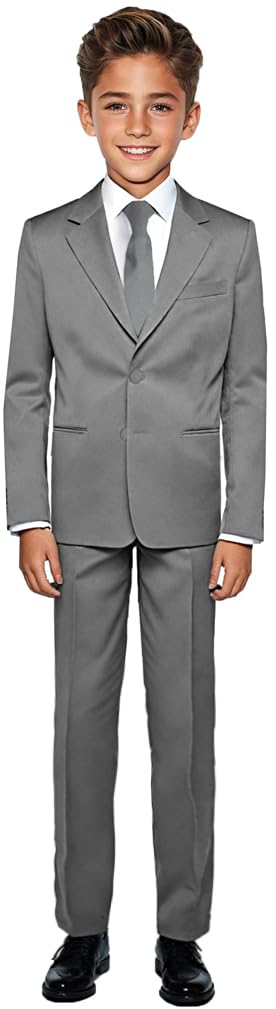 Black n BiancoBoys' Formal Black Suit with Shirt and Vest, Grey, Medium