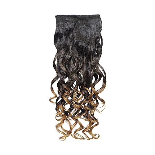 Image of KIS Synthetic Curly Hair Extensions with 4 Clip-in for Women, Ombre Gold | 28 Inches, Natural, Soft Heat Resistant Hair, Thick Washable Reusable, Artificial Hair Clip on Extension for Bridal, Wedding