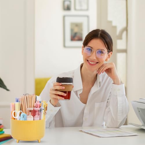 Image of SKYDUE 360 Degree Rotating Desk Organizer, Dual-Purpose Pencil Pen Holder, Rotating Desk Pen Organizer with 5 Slots, Pencil Cup for Office, School, Home