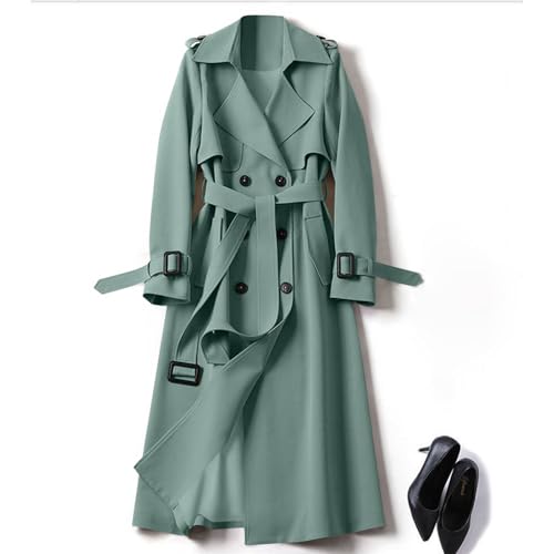 Women Oversized Long Trench Coat Double Breasted Notch Lapel Belted Overcoat Classic Elegant Windproof Outerwear Fall2