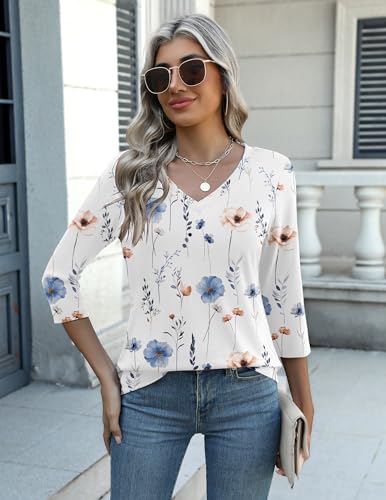 Image of Zeagoo Womens Blouse Casual 3 /4 Length Sleeve V Neck Basic T-Shirts Spring Summer Cute Tunic Tops Business Work Tees