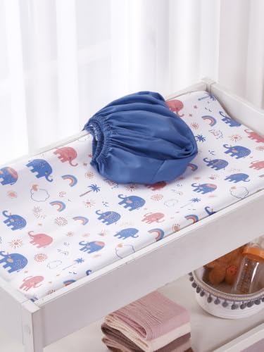 Image of TILLYOU Changing Pad Cover Set in Soft Jersey Material - Fits 32 inch /34''x16 Contoured Pad for Babies, Elephant Rainbow