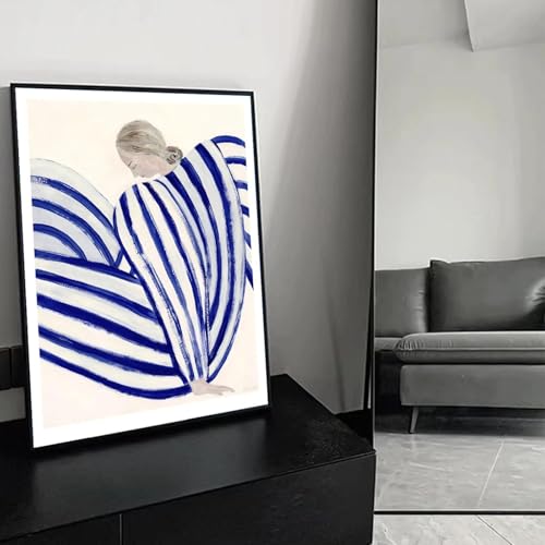 Peinture sur toile salon pour habiller un grand mur vide motif femme rayee 80x110