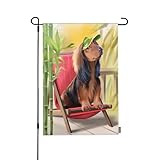HGOD DESIGNS Dachshund Dog Garden Flag Double Sided 12x18 Inch Cartoon Puppy Wear Hat Bamboo Sitting Lounger Hipster Pet Farmhouse Holiday Outside Decorations Burlap Yard Flag