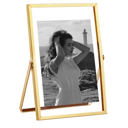 eletecpro 4x6 Floating Picture Frame, Real Glass Cover, Gold, 1-Pack