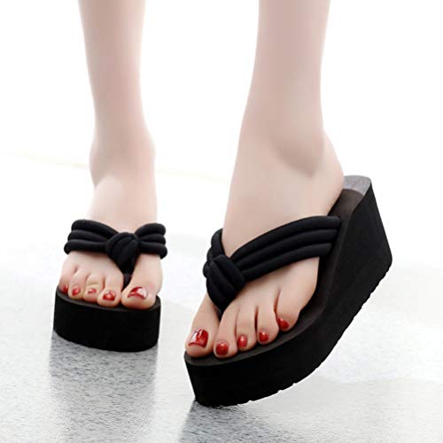 Holibanna Chinelo feminino plataforma de salto alto para praia preto chinelos antiderrapante chinelo
