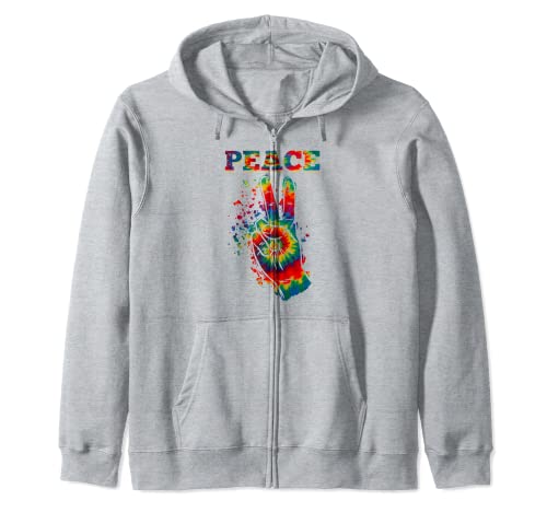 Peace Hand Sign in Art Splash Tie Dye estilo hippie Sudadera con Capucha