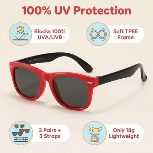 3 Pack Kids Polarized Sunglasses For Girls Boys, Flexible TPEE Rubber Frame for Children Age 3-8 (3pack-3 style PINK)