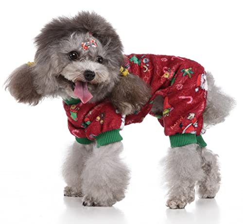 XIAOYU Santa Claus Snow Gift Box Pattern Christmas Pet Clothes Dog Warm Pajamas Cat Christmas Costumes Puppy Jumpsuits, Red, L - Image 3