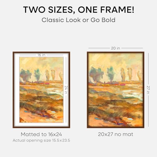 Image of Homeforia 20x27 Picture Frame Brown, High End Dark Oak 20x27 Poster Wood Frame with Mat 16x24 for Photo, 20 x 27 Wooden Walnut Frame Matted to 16 x 24, 27x20 Frames, Tempered Glass, Wall Kit, Set of 1