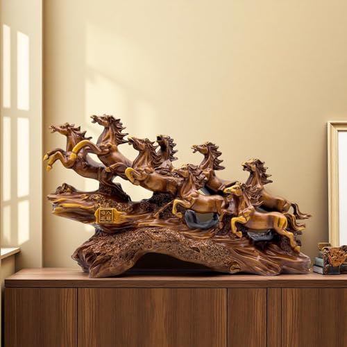 中国風水馬像彫刻 - 樹脂製走る馬の置物ホームオフィス装飾卓上装飾品富と成功のための幸運の贈り物