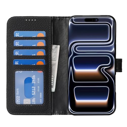 Coque iPhone 17 Pro Max en cuir véritable, étui portefeuille luxe noir élégant Cavor - 3