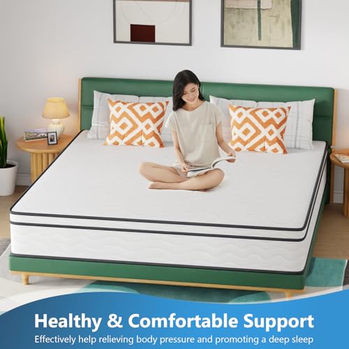 Image of FDW 12 Inch King Mattress,Hybrid Mattress Memory Foam & Innerspring, Premium Foam Mattress,Pressure Relief,CertiPUR-US Certified,Medium Firm,White
