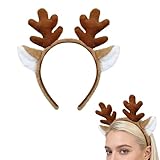 FMPXYYA Cerchietti natalizi con renne fascia capelli renna morbida velluto marrone per adulti e bambini accessori festa Natale cosplay inverno