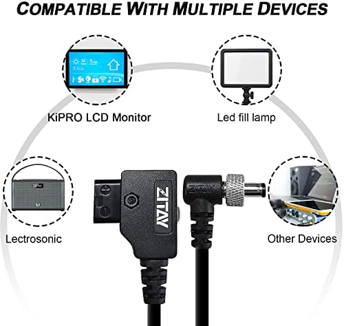 ZITAY D-Tap to DC 12V Power Cable Angle DTap DC 2.5x5.5mm for Atomos Ninja Shogun Blackmagic Video Assist Monitor Hollyland Mars 400s Lectrosonics Receiver