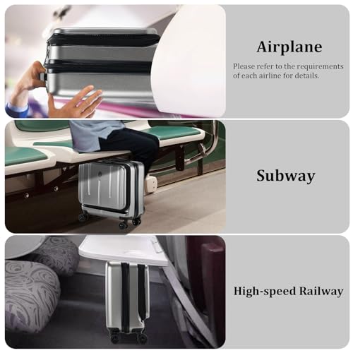 Image of 16 Inch Carry On Luggage with 2 Compartments for 14 inch & 15 inch Laptop, 16.14*8*17.12 inch Rolling Briefcase, Lightweight Hardshell ABS+PC Suitcase with Spinner Silent Wheels, for Business Trip, Dark Gray