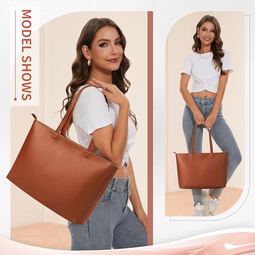 Image of KALIDI Tote Bag Zipper Shoulder Bag Faux Leather Purses Satchel for Women Casual Handbag Work Dating College