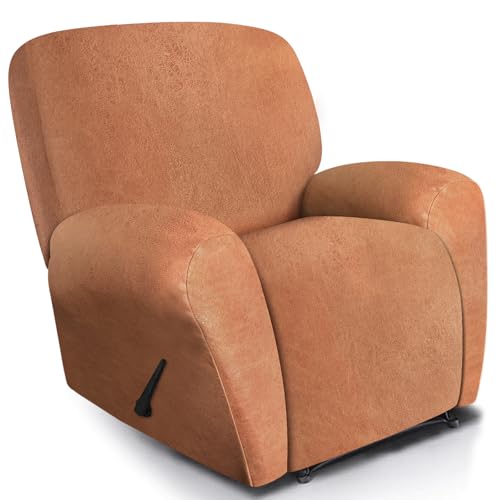 Image of ANARACHON Leather Look Recliner Chair Covers, 4 Pieces Recliner Covers Non Slip, Soft Cover for Reclining Chair, Washable Furniture Protector for Pets (1 Seater, 024 Brown)
