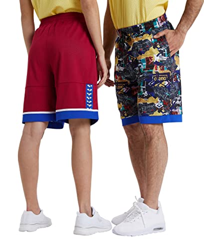 ARENA Icons Unisex Bermuda Reversible, Burgundy/Neon Blue/Multi, XX-Small