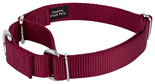 Country Brook Petz - Burgundy Martingale Heavy Duty Nylon Dog Collar - 21 Vibrant Color Options (1 Inch Width, Medium) #TOP5