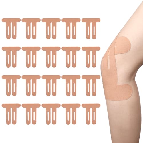 20 Stück Elastischer Knieband, Knie Tape Vorgeschnitten Hautfarbe Baumwolle, Elastisches Physio Tape für Sport & Schmerz, Hautfreundliche Muskel Tapes Vorgeschnitten, Atmungsaktiv & Schweißfest