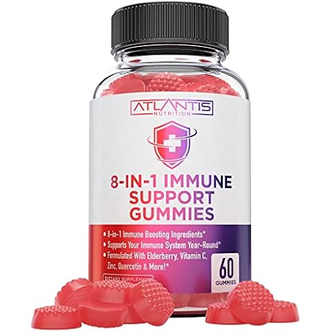 8-In-1 Immune Support Gummies w/ Elderberry - Immune Support Supplement Mix of Elderberry, Quercetin, Zinc & Vitamin C Gummies - Immune Boosters for Adults & Kids, Elderberry Gummies, Immunity Gummies Cover