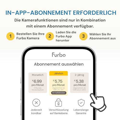 Furbo 360° Katzenkamera mit Heimsicherheits-Paket [Premium MIT ABO]: Intelligente Kamera mit App für Katze & Heim, Rotierende 360° Sicht, Farbnachtsicht, Tracking, Leckerliwurf, Miauen-Alarm UVM.