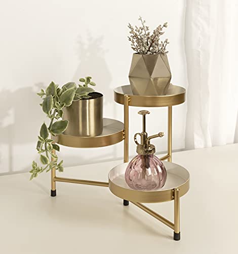 Image of Kate and Laurel Finn 3-Tiered Plant Stand; 7.25 x 7.25 x 10; White and Gold; Decorative Layered Tabletop Plant Stand for Display and Storage