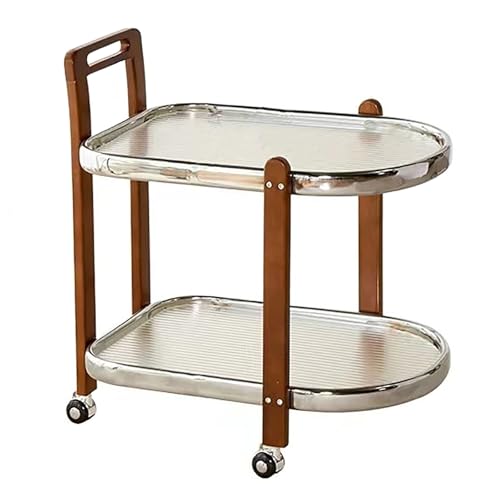 Table d'appoint en verre trempé à 2 niveaux avec roulettes pour salon