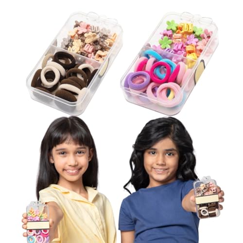 Image of Radhu & Kabby Hair Accessories for Kids | Assorted Hair Ties & Flower Claw Clips in a Box | Ideal for Daily Styling | Travel-Friendly Hair Accessory Kit | Multi-Colour | Set of 2
