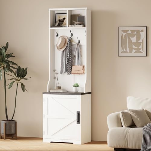 IDEALHOUSE Farmhouse Narrow Hall Tree with Bench, 23.6" Small Entryway