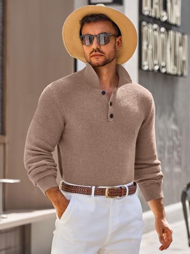 Runcati Mens Long Sleeve Polo Sweater Knit Polos V Neck Casual Dress Button Collared Pullover Sweaters4