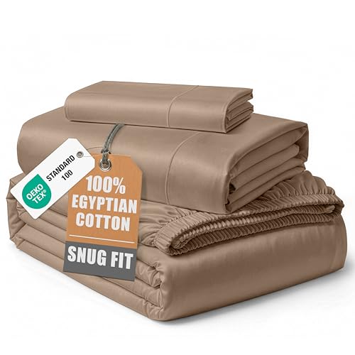 Image of LANE LINEN Twin XL Cotton Sheet Sets 100% Egyptian Cotton Sateen - Taupe | Twin XL Sheets Cute - 3-Piece Set, Ideal For Dorms And Adjustable Beds, Long-Staple Egyptian Cotton, Luxe Sheen,