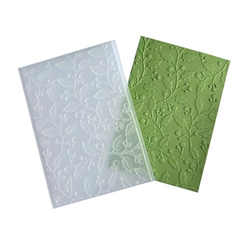 Arbuya 3D Berry Branch Plastic Embossing Folders for Card Making or Journaling Holly Foliage Leaves Embossing Folder for Paper Crafting