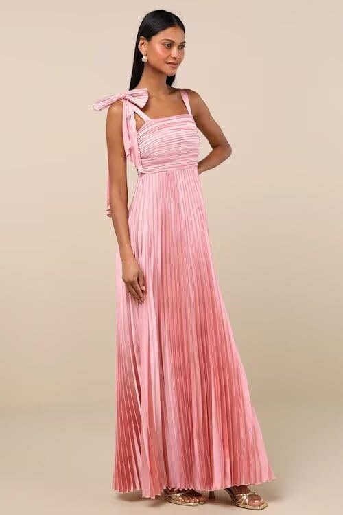 Square Neck Satin Bridesmaid Dress Long for Women Pleated Empire Waist Corset Formal Dresses DI2413