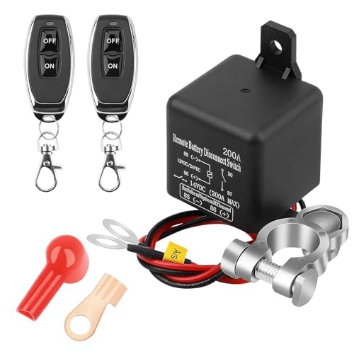 DC12V 200A Remote Battery Disconnect Switch Kill Switch with Black Negative Wire for Car Truck Anti-Theft Prevent Battery Drain Battery Switch