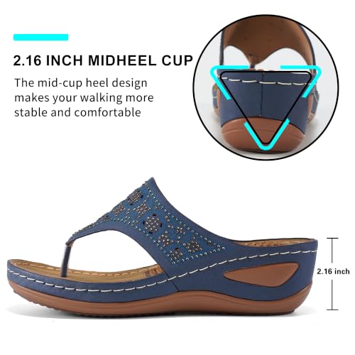 Image of Ecetana Wedge Sandals for Women Comfortable Casual Stylish Flip Flops | Soft Cushion Orthopedic Slip On Platform Thong Sandals with Lightweight Non Slip 2.16 Inch Heel for Summer Walking