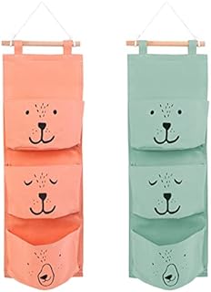 2Pcs Wall Hanging Storage Bag, Hanging Storage Bag with 3 Pockets Waterproof Linen Cotton Hanging Bag Organizer Hanging Storage Bag Wall Hanging Sundry Bag for Bedroom Bathroom Kitchen Green+Orange