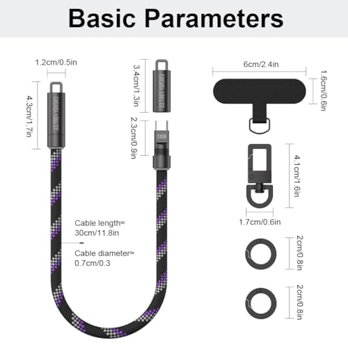 Image of Verilux PD 240W Type C Cable Fast Charging with Strap Lanyard, Nylon Braid c type charger cable Supports 480Mbps Data Sync, Anti Theft Phone Camera Strap & Rotatable Metal Buckles for USB C Equipment