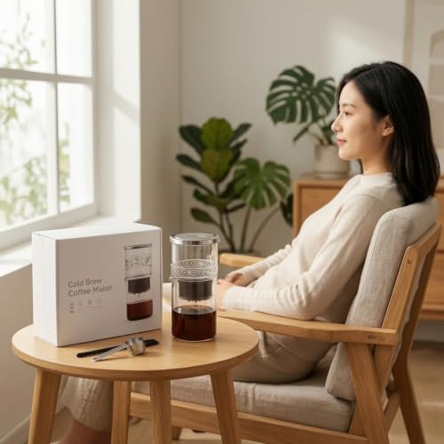 Image of Wide Mouth Cold Brew Coffee Maker Easy to Clean Cold with Filter, English