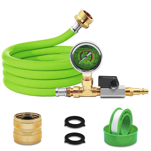 RV Winterizing Kit, 60in Winterize Blowout Adapter with Integrated Pressure Gauge Shut Off Valve 1/4" Quick Connect Plug, Boat Winterizing Kit, Sprinkler Winterization for RV, Camper, Boat, Green