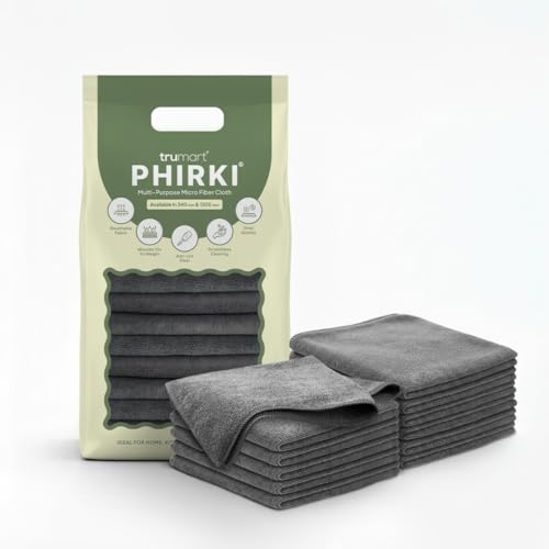 Image of Premium Microfiber Cleaning Cloths Pack of 12 (40 x 40 cm, 340 GSM) | Lint-Free, Scratch-Free, Highly Absorbent | Reusable Multipurpose Cloth for Car, Bike, Home & Kitchen Cleaning