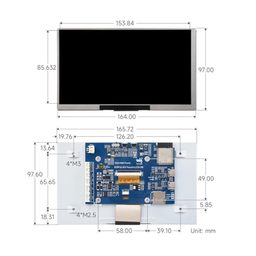 ESP32-S3 boîte d'affichage 7 pouces Type B module programmable IoT 1024x600 LX7 - 7
