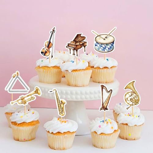 Cyodoos 32 Pcs Musical Instruments Cupcake Toppers Classical Music Birthday Cake Decor Accessories for Party Decorating Supplies