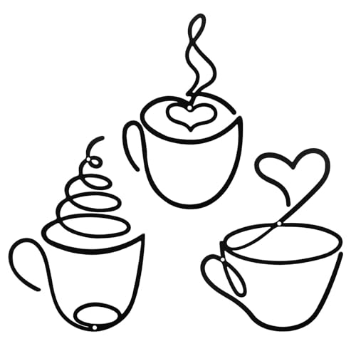 Ufdeoton Wanddeko Metall Schwarz Kaffeetasse 3 Stück wanddeko wohnzimmer Metallbilder WanddekoMetall Wandkunst wanddekoration für wohnzimmer flur küche badezimmer Café Esszimmers