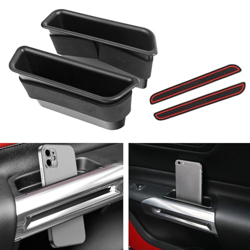 DWKJMYCP 2PCS Front Door Side Storage Box for Ford Mustang 2015 2016 2017 2018 2019 2020 2021 2022 2023 Accessories Phone Holder Door Grab Handle Pocket Storage Organizer ABS Plastic, Red Mat