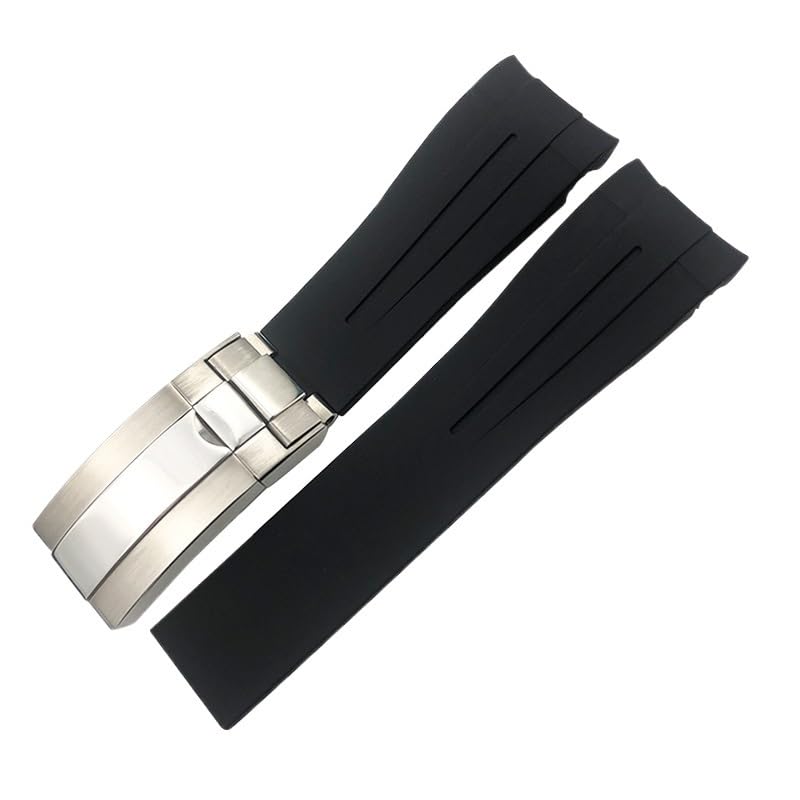 VELORE Correa de goma de 21mm y 22mm apta para Rolex DEEPSEA Sea-Dweller Submariner, correa de silicona deportiva resistente al agua en azul y negro(Black black,41mm SUB)