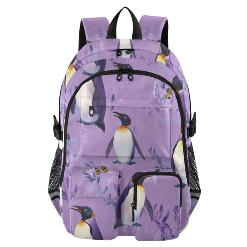 Mochila para laptop de pingüino morada de 17.5" con puerto de carga para adolescentes