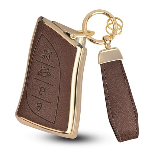 QBUC for Lexus Key Fob Cover with Keychain Upper Leather + Soft TPU Car Key Case Shell for Lexus 2018-2025 ES350 ES300h UX200 RX350 RX450h NX300h GX460 TX550 LX600 LS500 LC500h 4 Buttons(Brown)